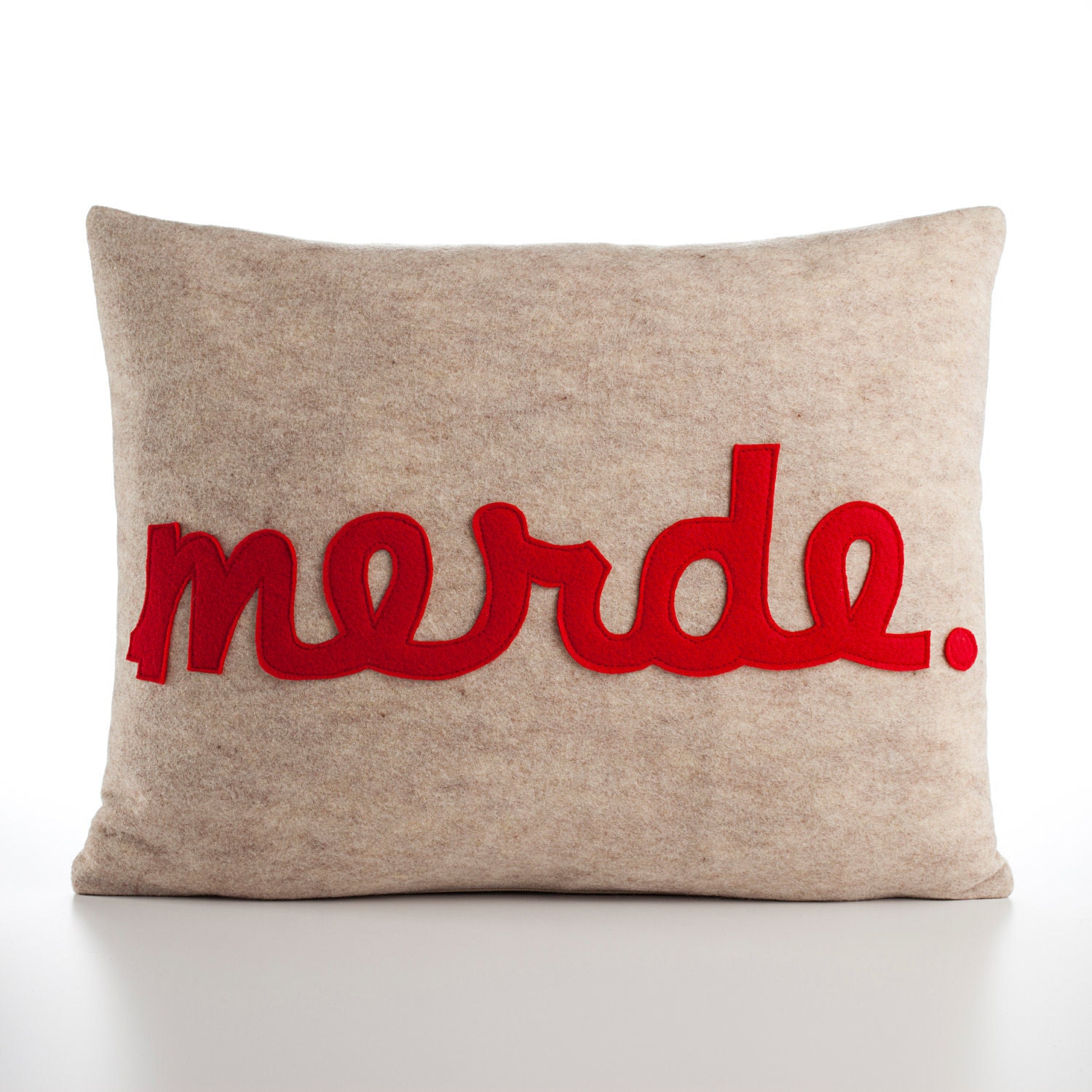 MERDE - recycled felt applique pillow 14" x 18" - more colors available