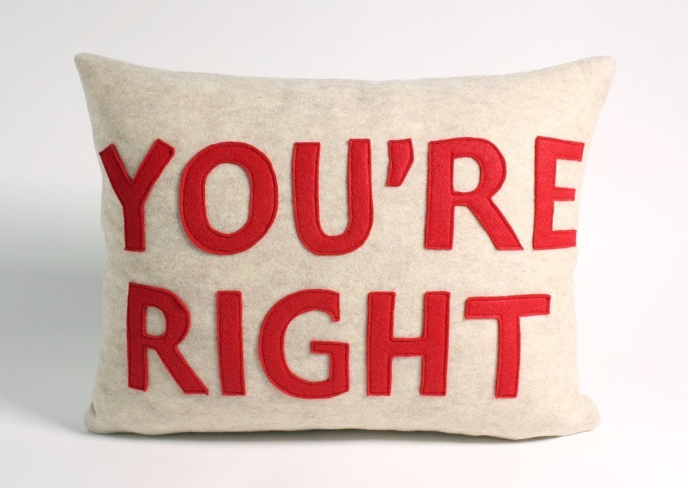 YOURE RIGHT 14x18inch recycled felt applique pillow - oatmeal and red