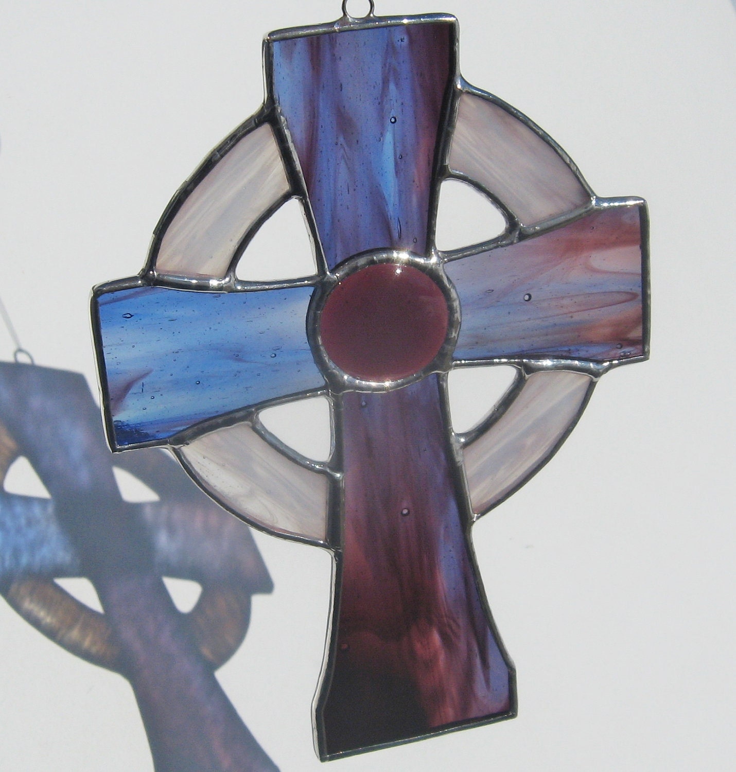 Celtic Cross Stained Glass Suncatcher in Purple