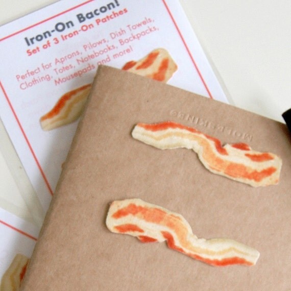 Iron-On Bacon Patches-- Baconize just about anything.  Set of Three