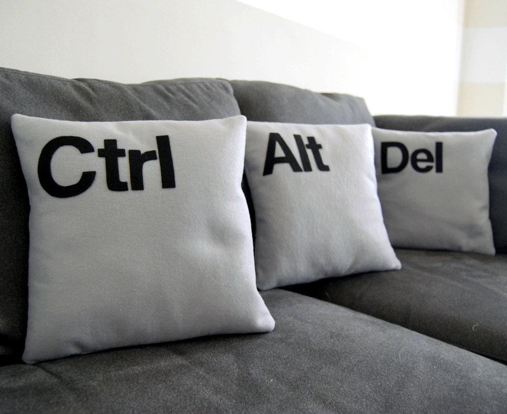 Ctrl - Alt - Del Three Pillow Set- Geeks Need Pillows Too- Made with Eco-Felt