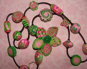 Polymer clay buna cord necklace combo with flower