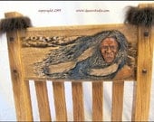 Art Chair SHIPS IMMEDIATELY, Art Furniture Handcarved Kansa Indian with Handhewn Texture, Leather Cushion, and Buffalo Hide Cover