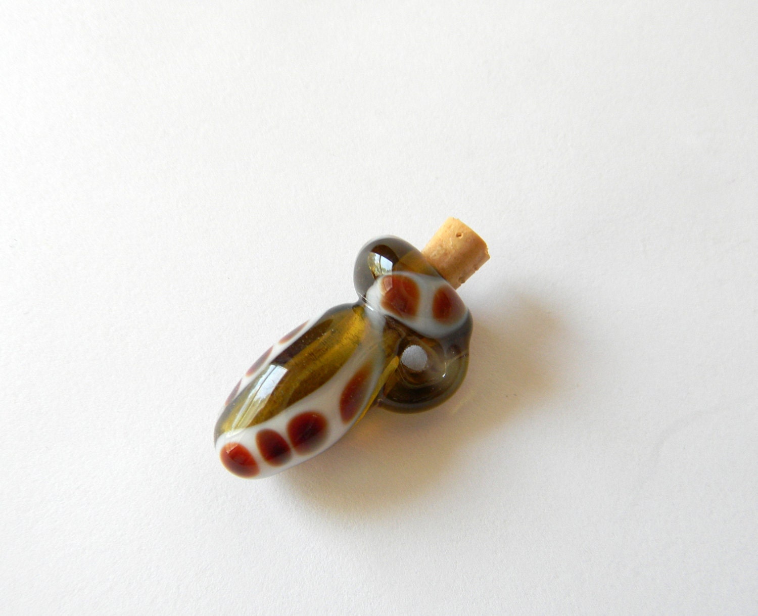 Lampwork Vessel Focal Bead Maple, Brown and White Bottle SRA USA