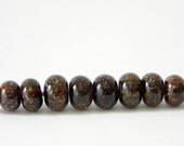 lampwork glass beads set of 10 donut rounds Dark Purple-Black with homemade frit
