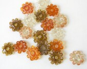 Lampwork Glass Beads, Flower Discs, Set of 18, Autumn Brown, Maple, Amber Clear