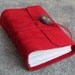 Red Suede Leather Journal - cherry and charcoal with vintage button