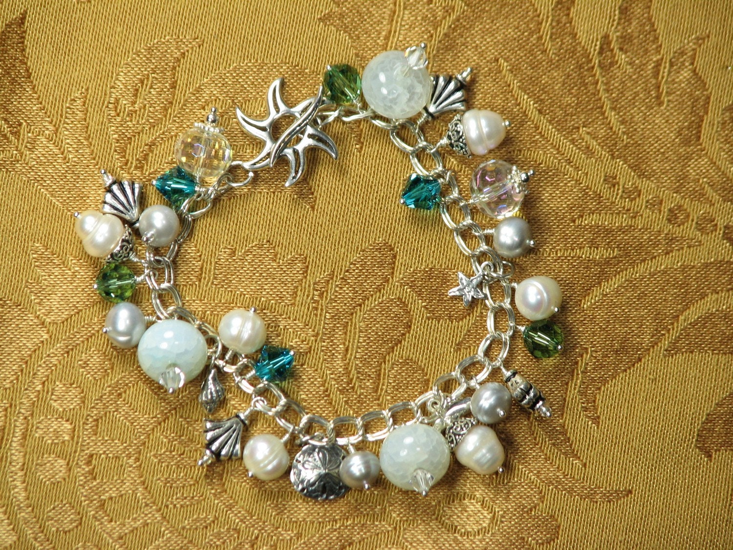 Mediterranean Charm Bracelet with Sterling Silver, Semi-precious Gemstones and Swarovski Crystal