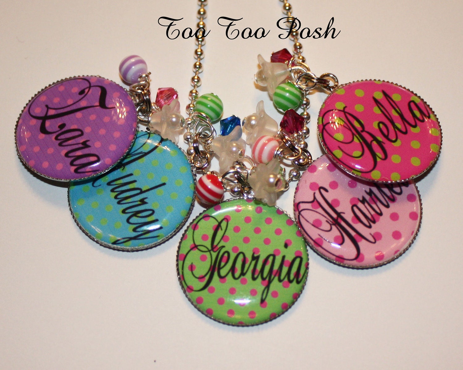 YOU CHOOSE COLOR Personalized Polka Dot Bezel Set Pendant Necklace