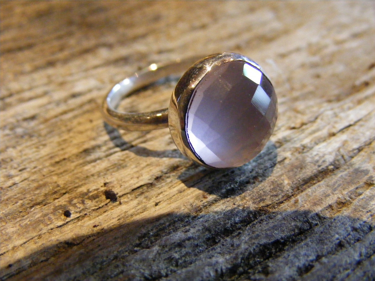 Dazzle. Twinkling rose quartz and silver stackable ring.