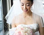 Wedding Bridal Veil, Double Layered Fingertip Veil - clean cut edge, white, soft white, ivory, blusher