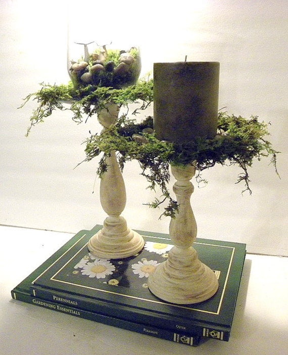 Jan custom listing for 3 Shabby Chic Moss and Glass Candle Holder