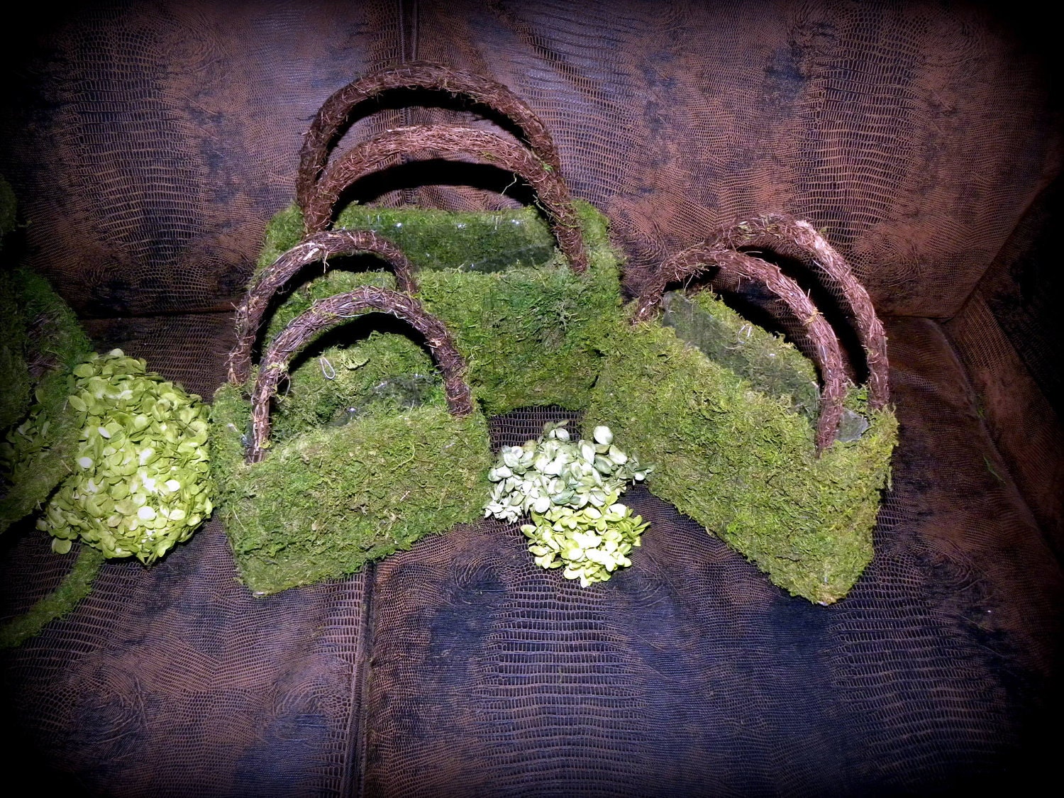 3 moss purse baskets onlyAngel Vine Handle & Moss by teresab123
