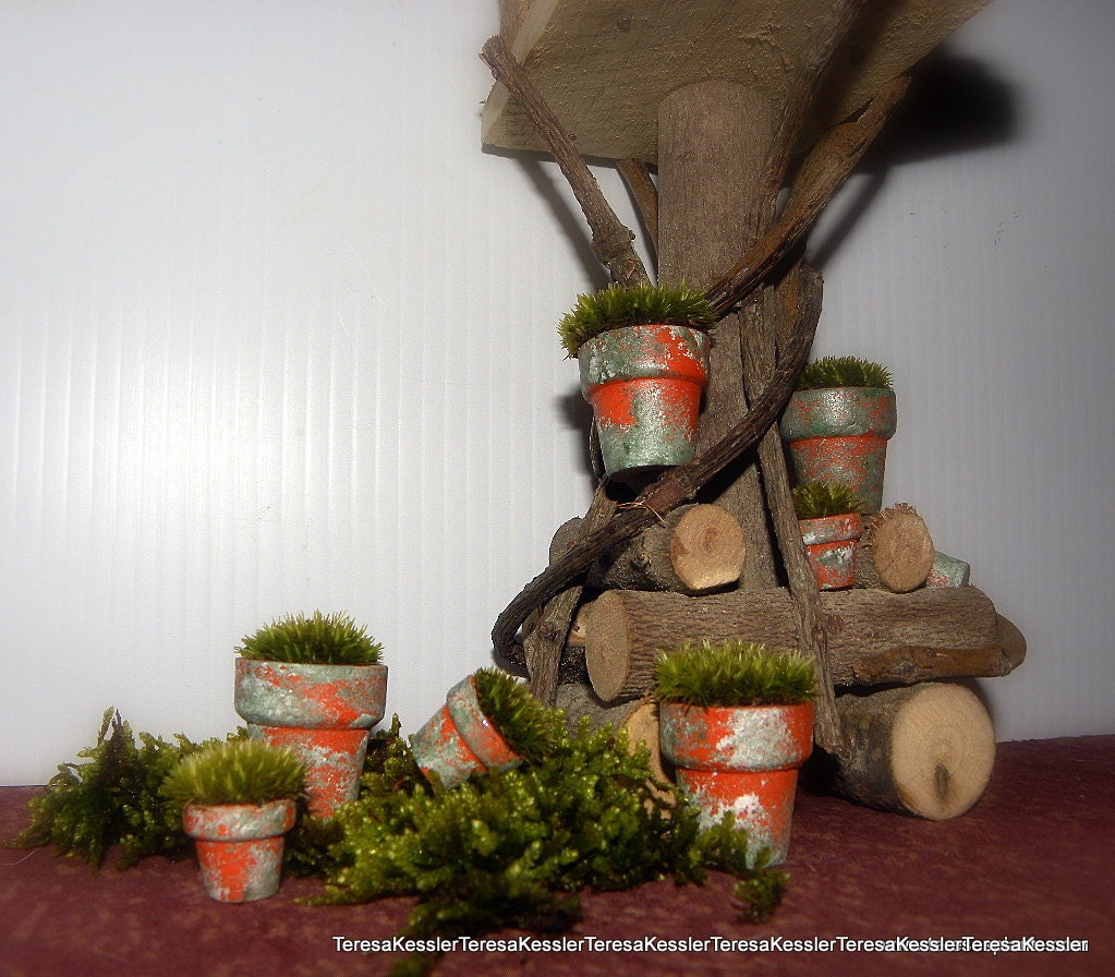 2-1 inch Mossy Terra Cotta Pillow Moss pots-Miniature Terrarium-Shade garden Moss Pot