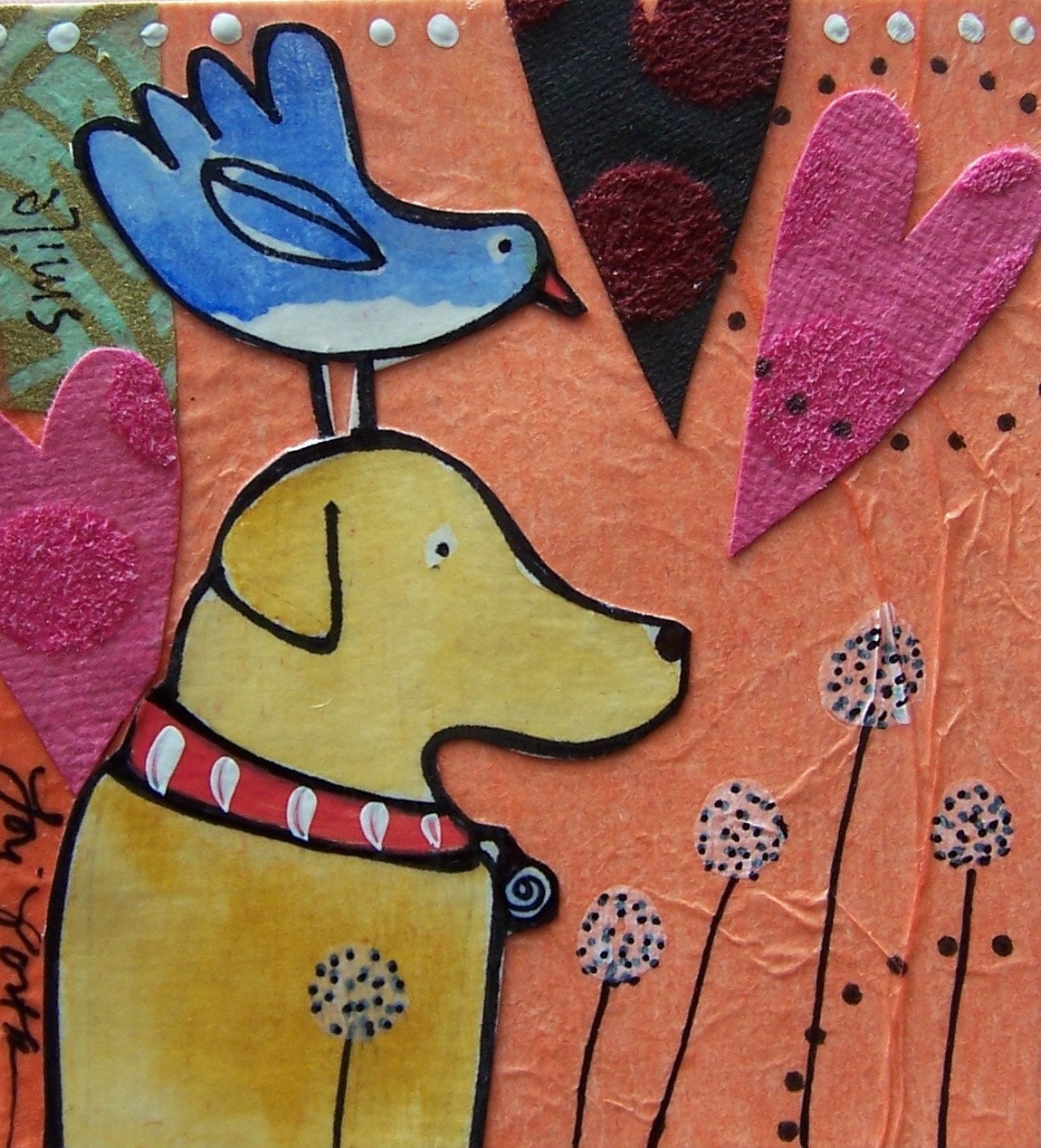Greeting Card : Smile with Yellow Lab and Blue Bird