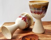 2 ceramic wine goblet glasses ceramic chalice handmade pottery goblet set in Fields of Gold  Valentines gift