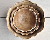 minimalist ceramic bowls nesting bowl set of 3  flower shape handmade serving bowls Autumn brown