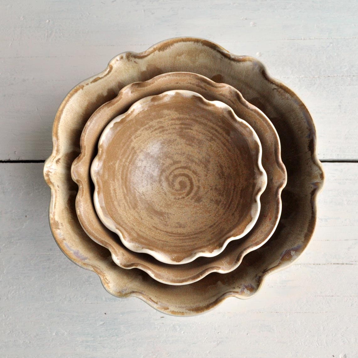 minimalist ceramic bowls nesting bowl set of 3 flower shape handmade serving bowls Autumn brown