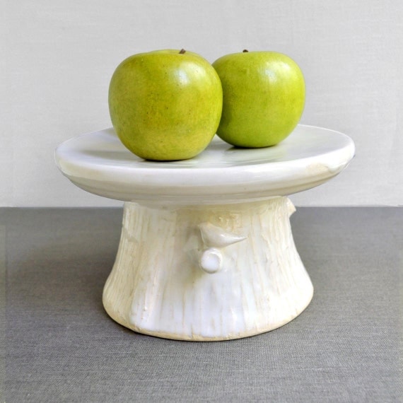 Woodland Cake Stand handmade ceramic wedding decor in white