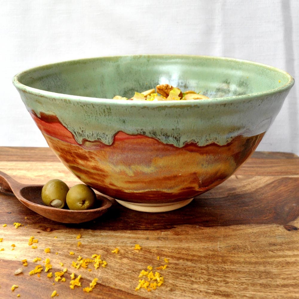 Ceramic Serving Bowl Noodle bowl green rust Autumn Song
