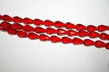 Red Faceted Teardrop Crystals, 4 pieces, 10 x 16 mm