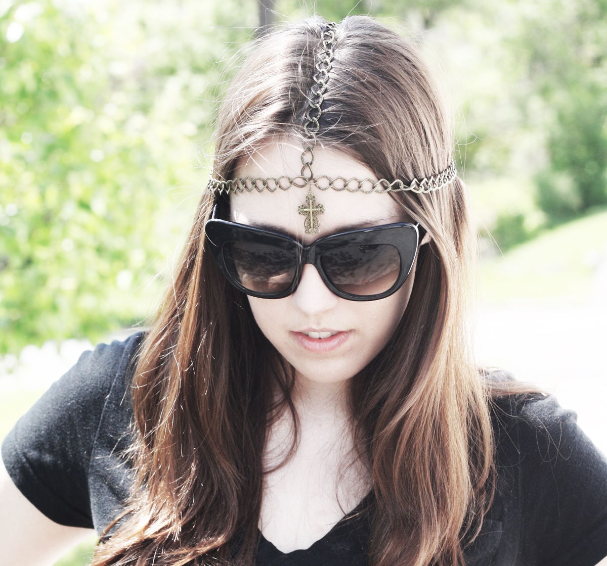 custom gothic gold cross chain headpiece. made to order.