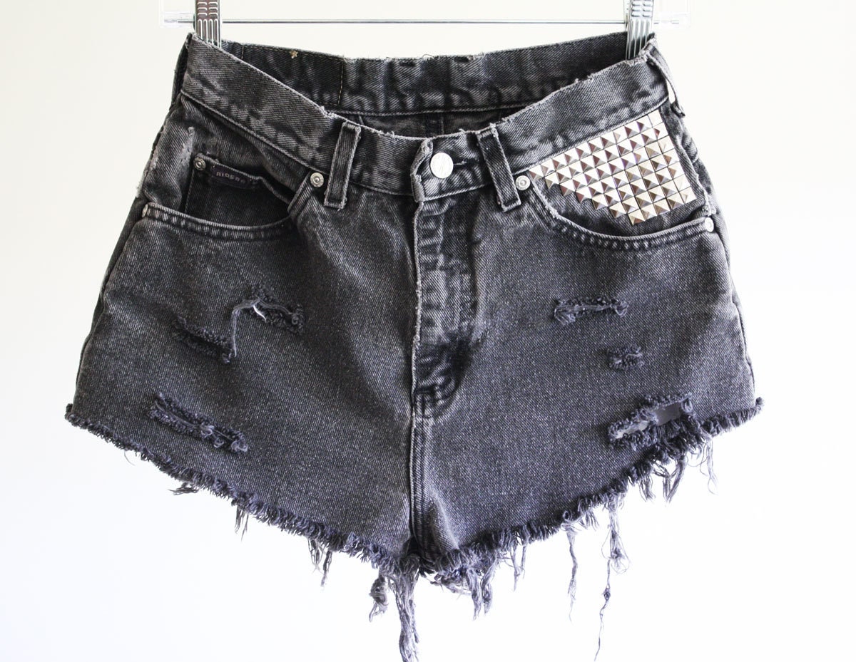 black studded cheeky vintage denim cutoff shorts. size 6.