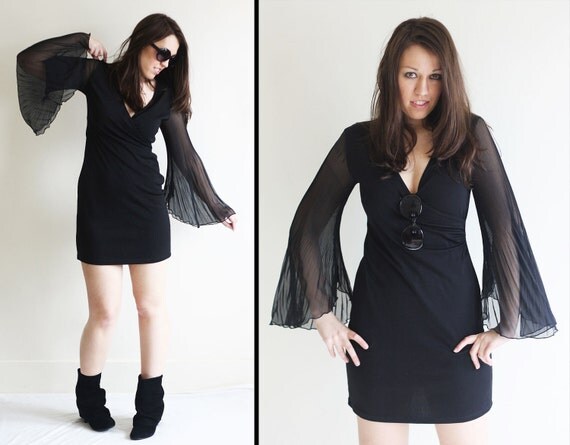 Free as a Bird Flowy Bell Sleeve Vintage Mini Dress