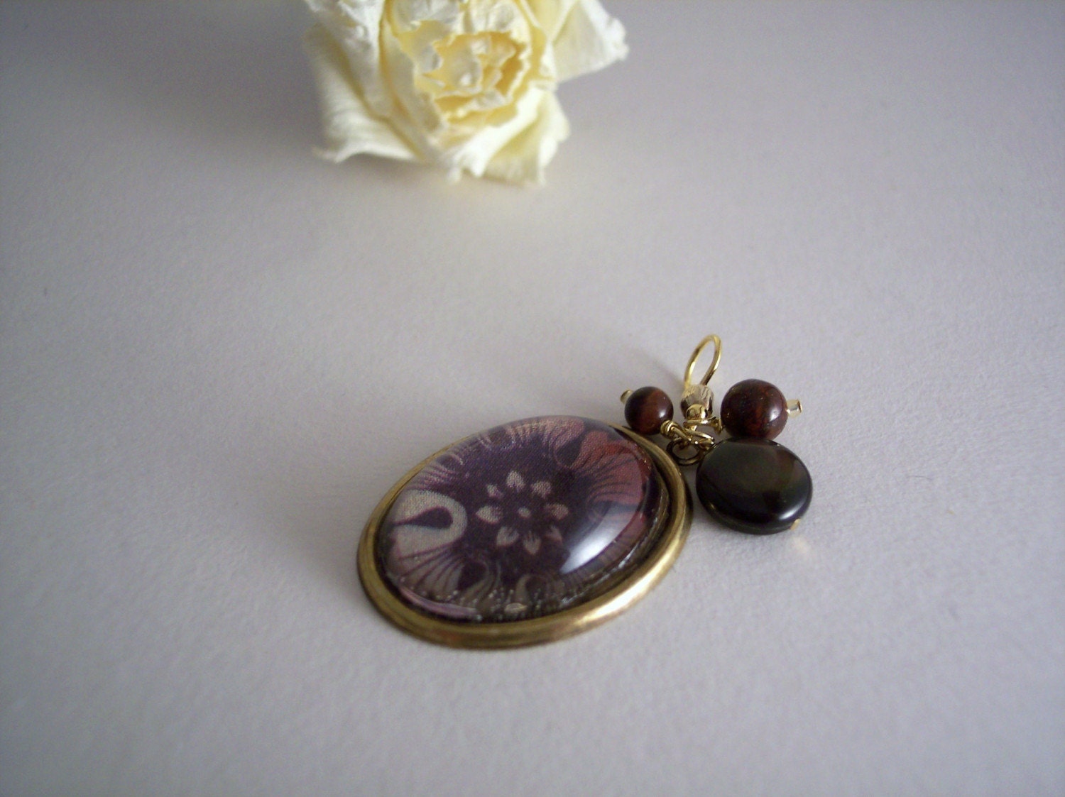 handmade interchangeable pendant with dark gemstones and floral print - Pick-A-Pendant Night Blossom