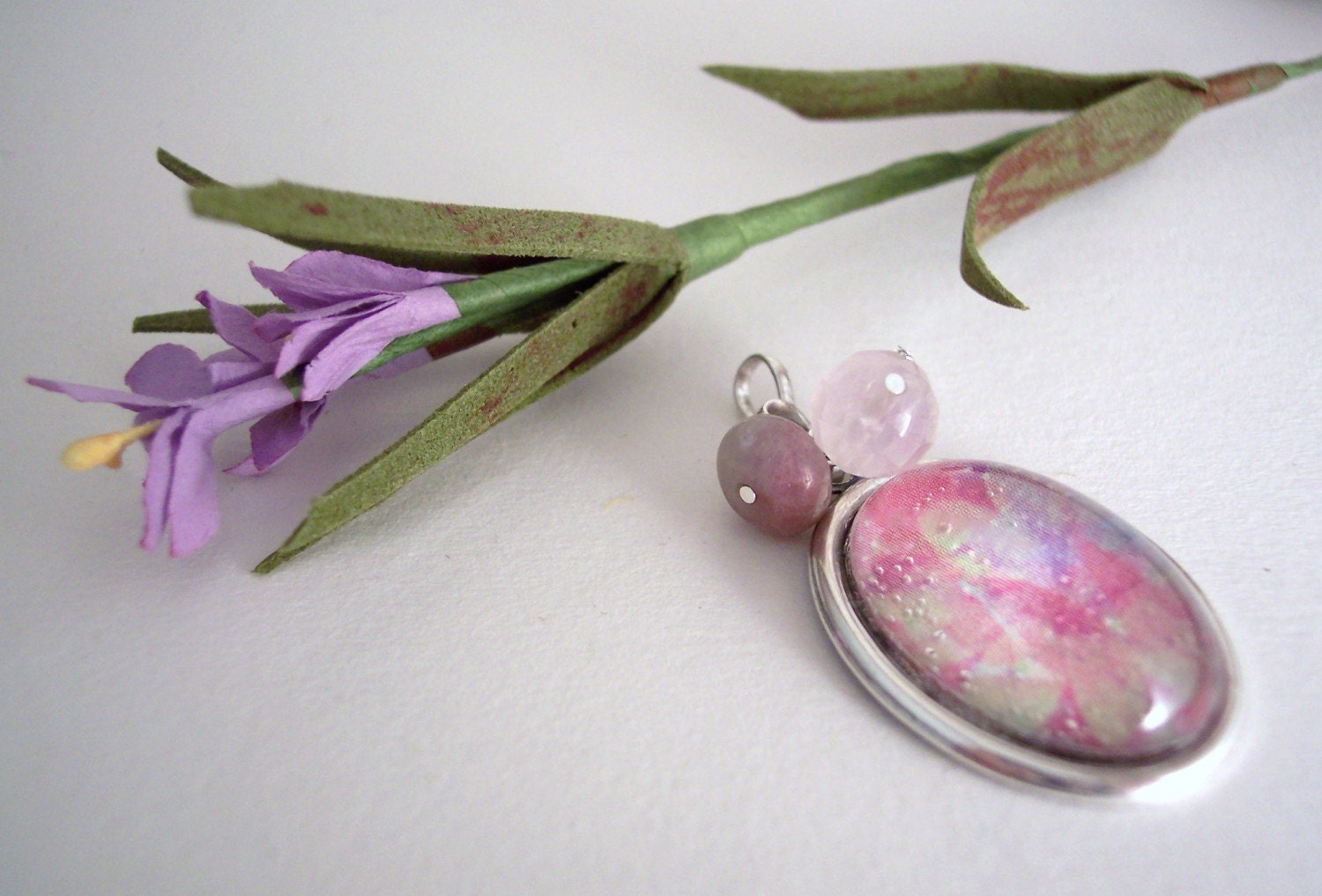 handmade interchangeable pendant with pastel gemstones and abstract print - Pick-A-Pendant Pastel Perfection