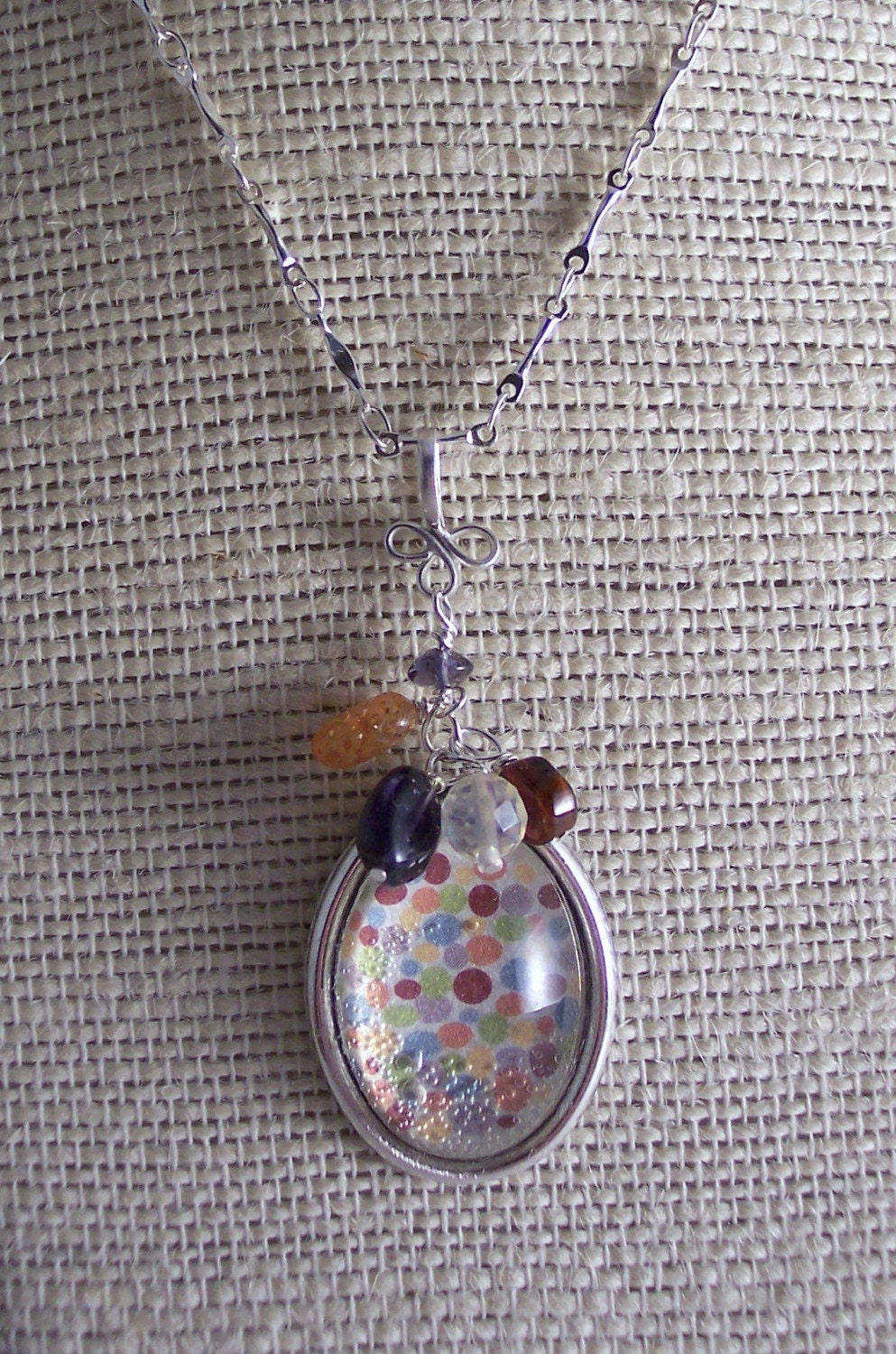 handmade interchangeable pendant with multicolor gemstones and dot print - Pick-A-Pendant Bubbly Delight