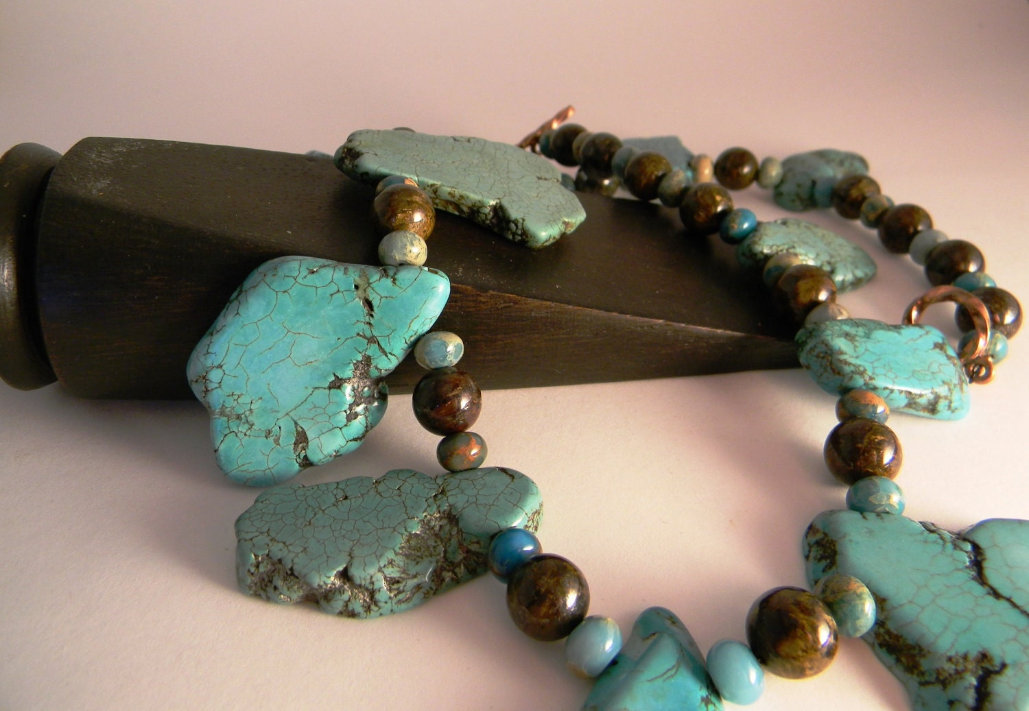 handmade turquoise, jasper and bronzite necklace