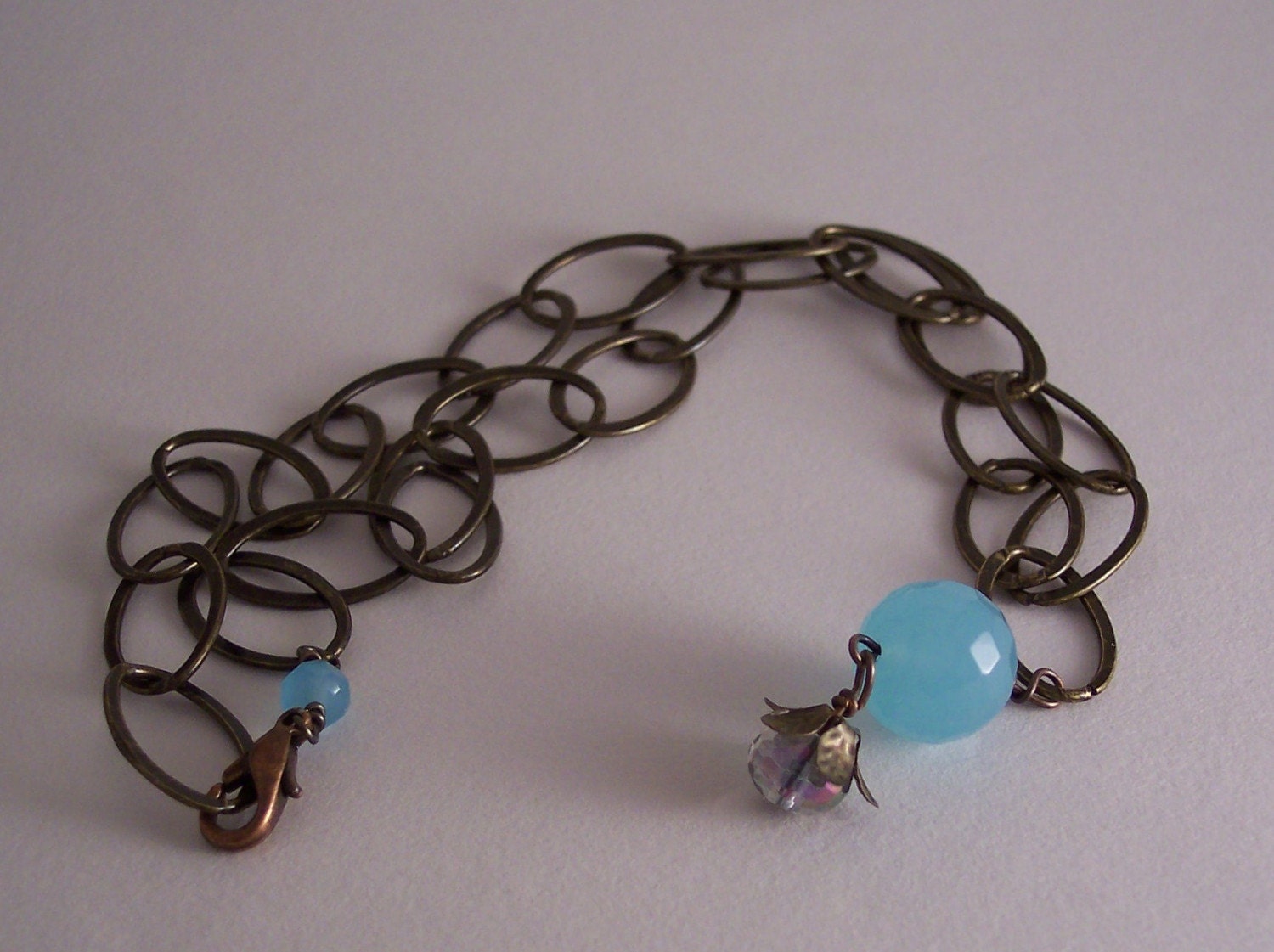 handmade copper link chain and aquamarine pendant necklace - Classic Aquamarine Necklace