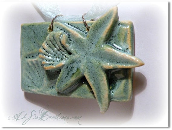 Starfish Hand-Built Nautical Clay Pendant - Beach Jewelry