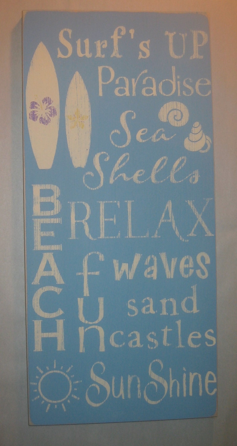 Beach, Surf, Sun, Sand, Castles, Summer, Cottage, Subway, Word Art, Decor, Sign