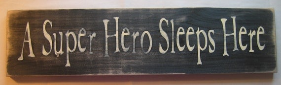 A Super Hero Sleeps Here, Childrens, Bedroom, Decor, Distressed, Sign