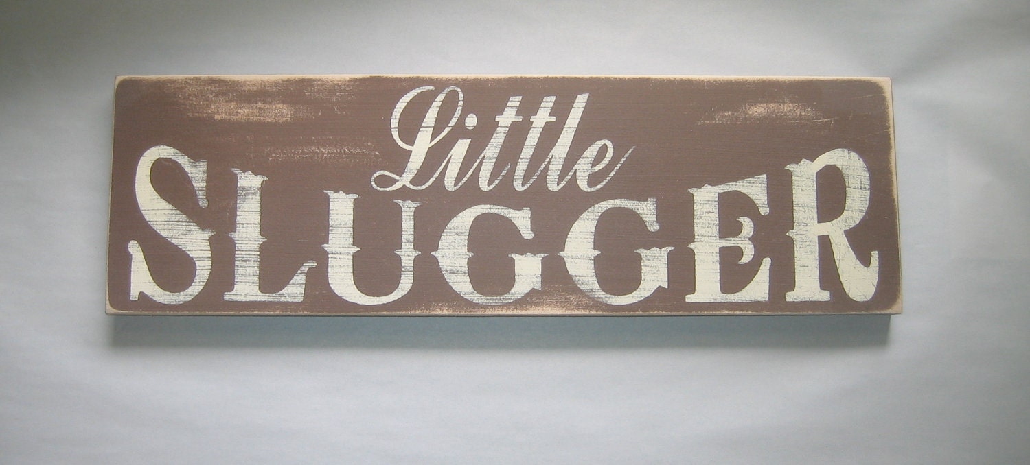 Little Slugger, Sports, Baseball, Boys Bedroom,  Distressed, Sign, Decor