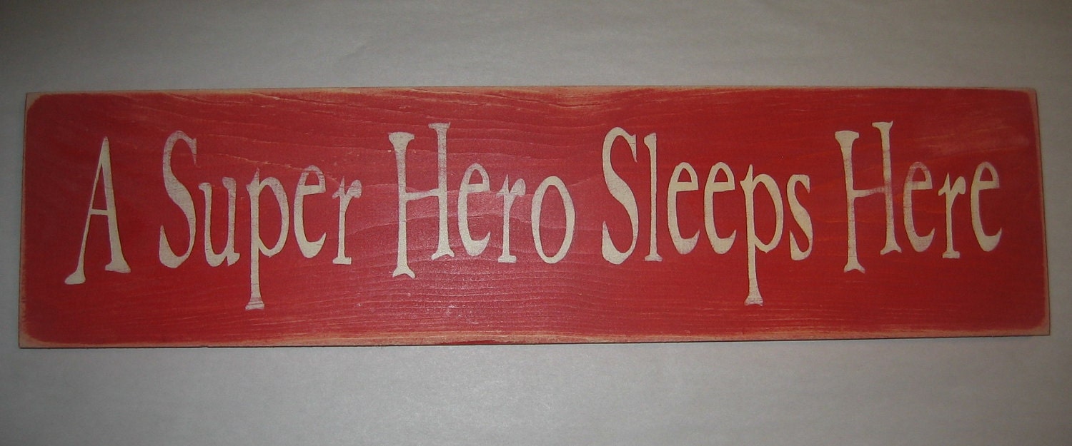 A Super Hero Sleeps Here, Childrens, Bedroom, Decor, Distressed, Sign