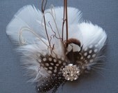 Bridal Hair Clip WEDDING Fascinator Ivory Feather Woodland Twigs with Rhinestone Jewel