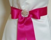 Hot Pink Ribbon Bridal Sash, Wedding Sash, Bridesmaid Belt fuschia