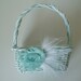 Small Wicker Flower Girl Basket - Aqua Teal with White Feathers flowergirl SALE SALE SALE