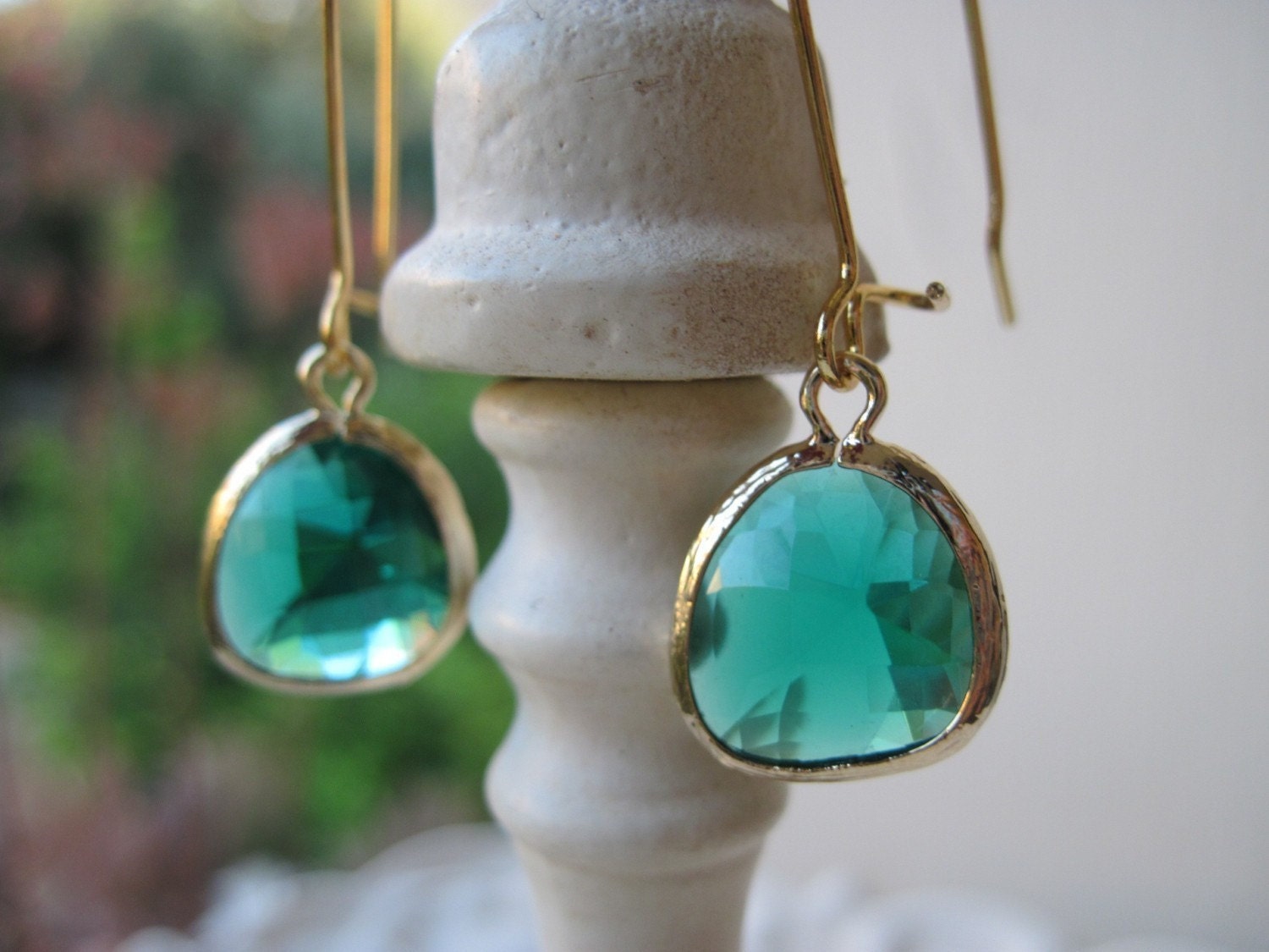 Emerald Glass Stone Pendant Earrings