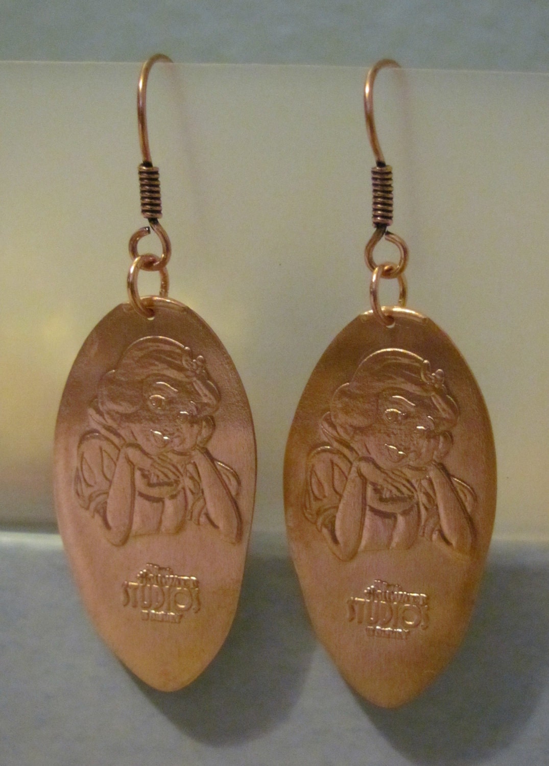 Disney World Snow White pressed penny pure copper earrings