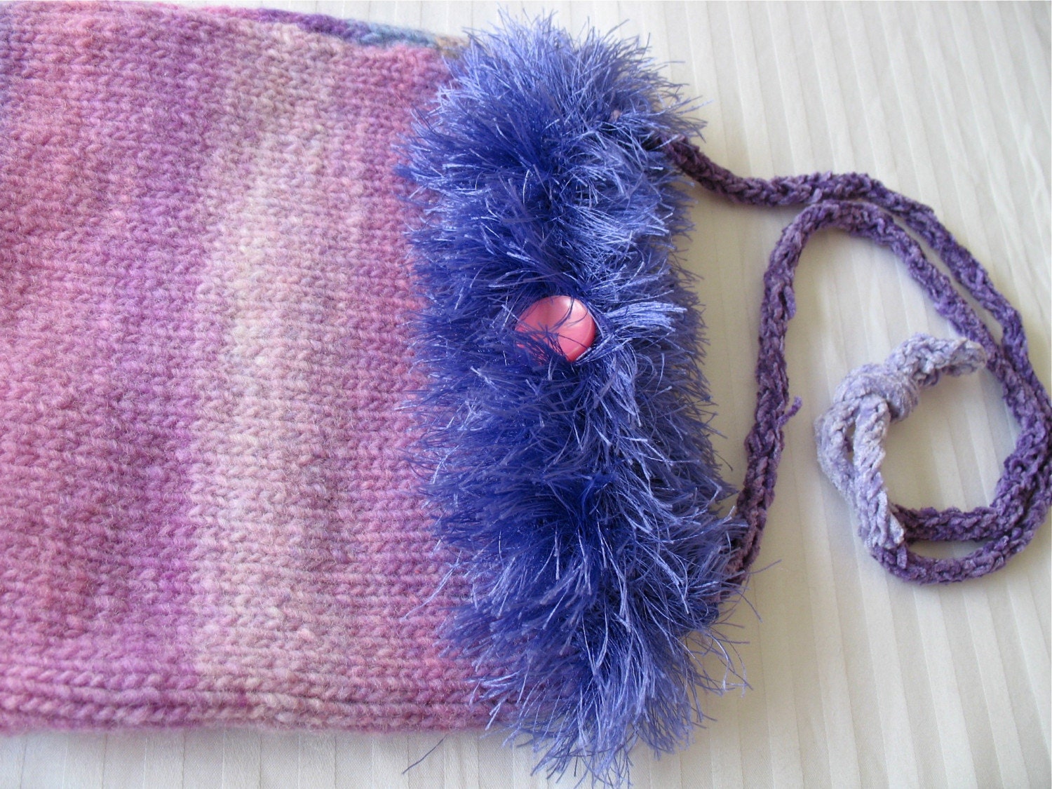 Lavender Mauve and Pink Knit Handbag Purse