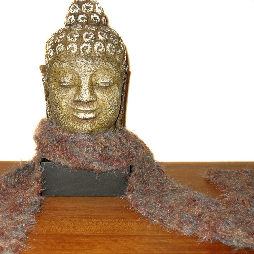 Knit Scarf for Man or Woman / Coffee Brown Smoky Gray / Mountain Mist