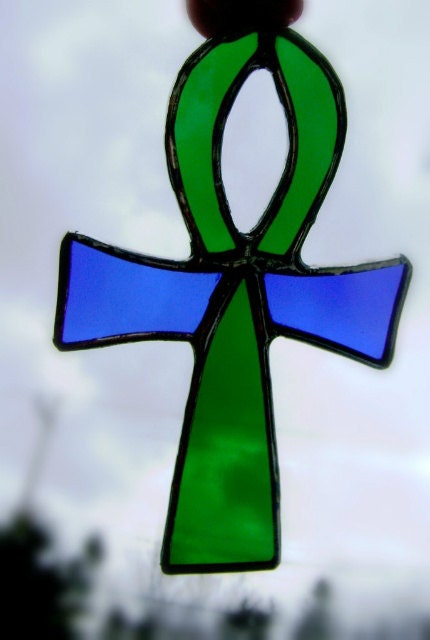 Ankh Stained Glass Egyptian Ornament Pagan Valentines Wicca Solstice Equinox Spring Ostara Mothers Day Easter Gift Original Design