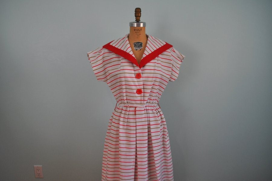 vintage striped dress 80s red white S/M