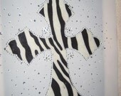 Diy Black & White Faux Fur Zebra Stripe Cross Heat Transfer Loaded With Bling