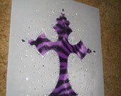 DIY Cross Applique in Faux Fur Purple & Black Zebra Print with Surrounding Crystals