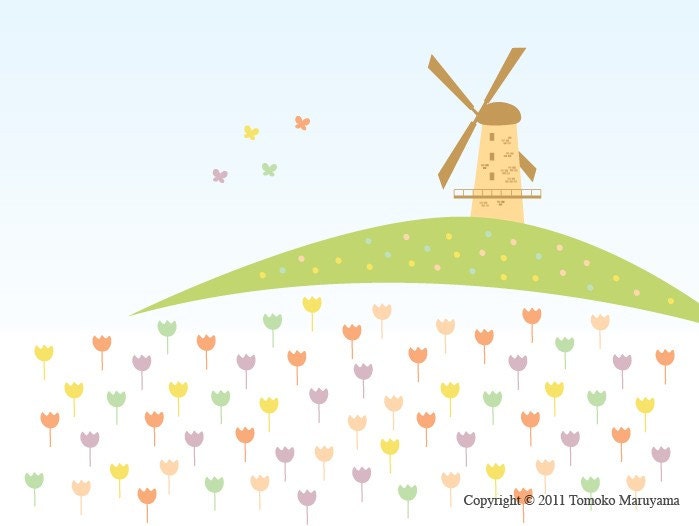 Dutch Windmill in Golden Gate Park Art Print 11"x14" - San Francisco, California, Wall Art, Butterfly, Nursery, Flower, Tulip,